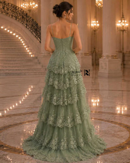 green layered dress Emerald Lace Prom or no bra Off-shoulder Green Dress With Layered