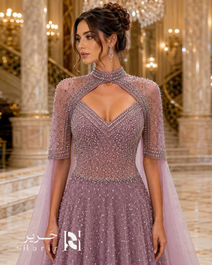 mauve a line dress Dusty A-Line Evening with Sheer Embroidered Cape and Crystal Beading Evening gown Size:18 US (50 EU) collection_coastal Floral Jacquard Midi Ao this gown is designed