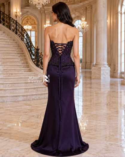 dark purple corset dress Leely Women Sparkly Dark Purple Corset Long Prom Dress with Slit Beaded Mermaid Sequin Spaghetti Straps Evening Dress