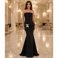 Black Evening Dress with Embellished Corset Top, Lace-Up Back and Mermaid Skirt