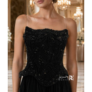 Black Beaded Corset Evening Dress with Full Tulle Skirt
