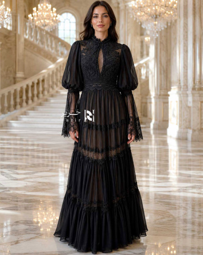 black sheer ruffle dress Black Sheer Ruffle Maxi Dress