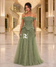 Sage Green Off-Shoulder Evening Dress with Luxury Embroidery and Tulle Skirt
