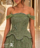 Sage Green Off-Shoulder Evening Dress with Luxury Embroidery and Tulle Skirt