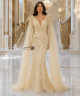 Champagne Mermaid Evening Dress with Embroidery and Long Sheer Cape