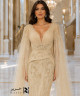 Champagne Mermaid Evening Dress with Embroidery and Long Sheer Cape