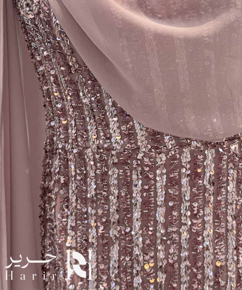 Dusty Rose Embellished Evening Dress with Long Chiffon Shawl