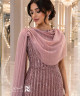 Dusty Rose Embellished Evening Dress with Long Chiffon Shawl