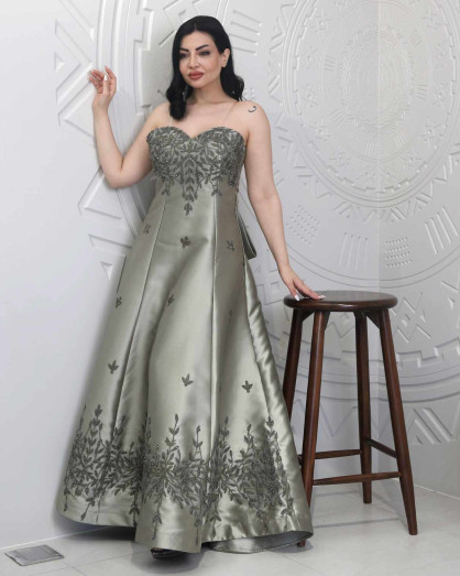 green emerald velvet dress Long Flowy Satin Formal Prom Party Dress – The Dress Outlet main image 1