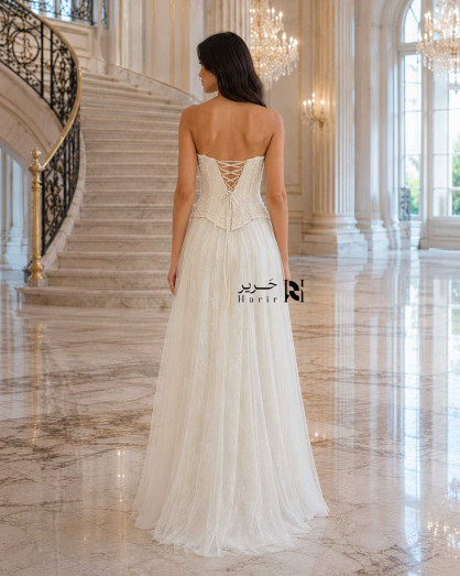 soft ivory wedding dress Luxury Pearl Corset with Strapless Straight Neckline and Long Tulle A-Line Skirt 90s vintage