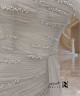فستان سهرة رمادي وردي فاخر أوف شولدر بتطريز لؤلؤ وتل مزموم