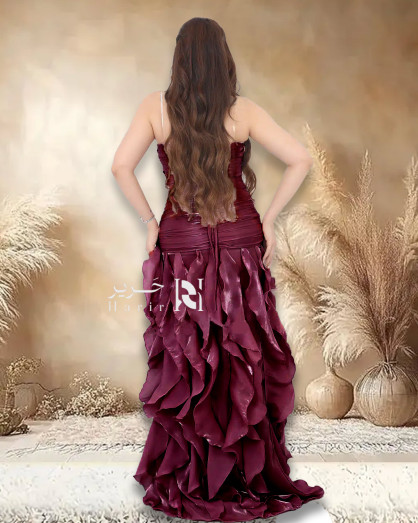 Burgundy Dress with Layered Ruffles and Strapless Design
