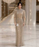 Champagne High-Neck Straight Evening Dress with Beaded Embroidery and Long Fringe