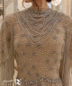 Champagne High-Neck Straight Evening Dress with Beaded Embroidery and Long Fringe