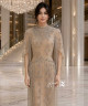 Champagne High-Neck Straight Evening Dress with Beaded Embroidery and Long Fringe