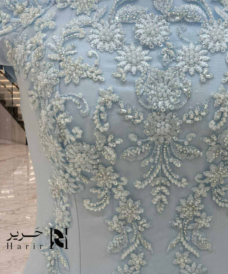 فستان سهرة بيبي بلو أوف شولدر بقصة A-Line وتطريز خرز ناعم