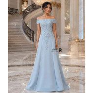 Baby Blue Off-Shoulder A-Line Evening Dress with Delicate Beaded Embroidery