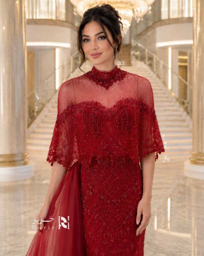 formal dress with sheer overlay Luxury Red Beaded Evening Cape sheer overlay dress wedding