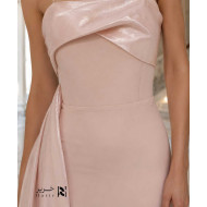 Blush Pink Satin Straight-Cut Evening Dress with Side Drape