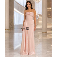 Blush Pink Satin Straight-Cut Evening Dress with Side Drape