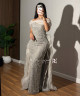 Silver Off-Shoulder Luxury Embroidered Evening Dress with Chiffon Train