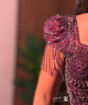 Luxury Burgundy Beaded Evening Dress with Short Sleeves and Side Fringes