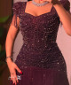 Luxury Burgundy Beaded Evening Dress with Short Sleeves and Side Fringes