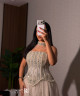 Off-White Crystal Embellished Evening Dress with Luxury Tulle Skirt