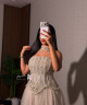 Off-White Crystal Embellished Evening Dress with Luxury Tulle Skirt