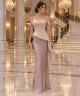 Blush Pink Off-Shoulder Evening Dress with Sparkling Skirt