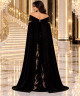 Black Embellished Evening Gown with Elegant Cape