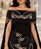 Black Embellished Evening Gown with Elegant Cape