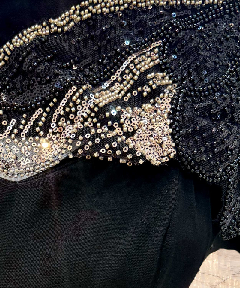 Black Embellished Evening Gown with Elegant Cape