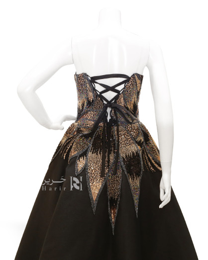 marchesa spring 2008 black and gold dress Royal Evening Gown with Beaded Embroidery Shimmering Sequins on Satin Fabric haute couture