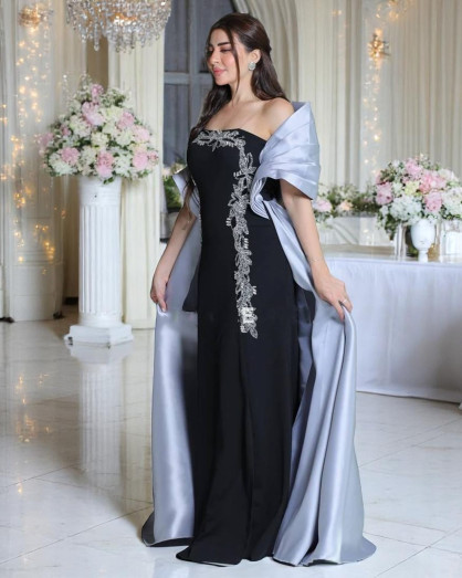 Lace Black And Silver Long Gown Elegant Black Evening Gown